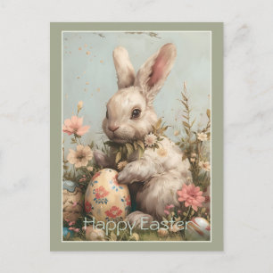 Cute Bunny Easter Eggs Floral Holiday Postcard