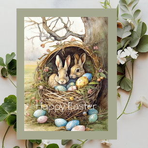 Cute Bunny Easter Eggs Forest Holiday Postcard