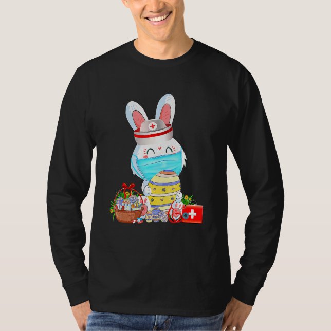 Cute Bunny Easter Face Mask Nurse Stethoscope East T-Shirt (Front)