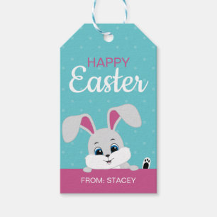 Cute Bunny Easter Gift Tag (Turquois/Pink)