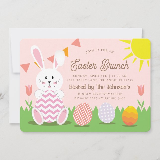 Cute Bunny Easter Holiday Brunch  Invitation (Front)