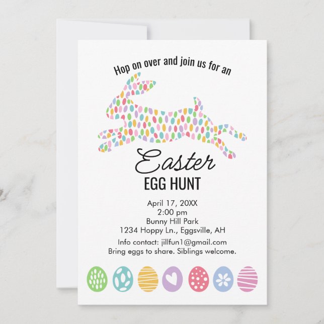 Cute bunny Easter Invitation Egg Hunt Brunch (Front)
