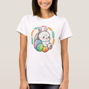 Cute Bunny  Easter Rainbow Eggs Cartoon Spring T-Shirt