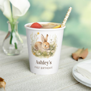 Cute Bunny Easter Spring 1st Birthday Paper Cups