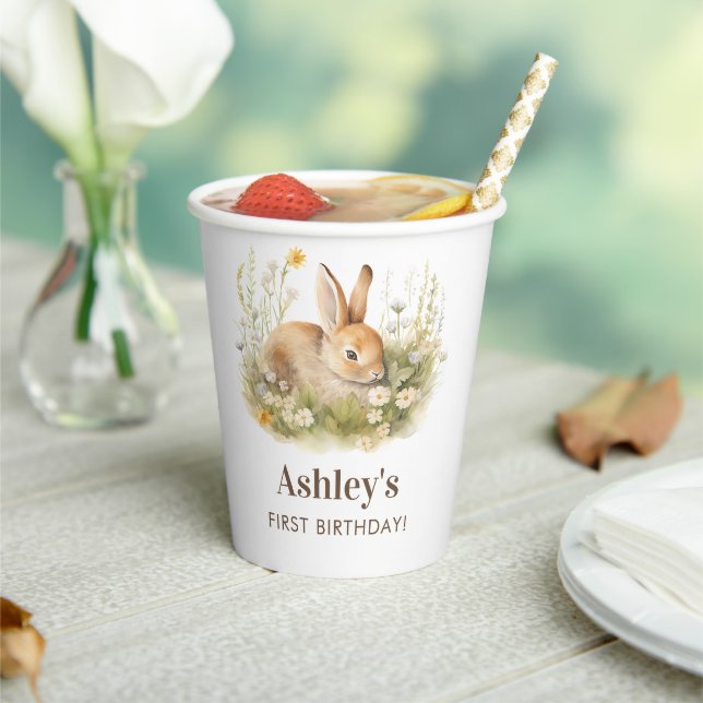 Cute Bunny Easter Spring 1st Birthday Paper Cups (Insitu)