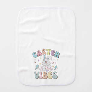 Cute Bunny Easter Vibes Pastel Spring Party Baby Burp Cloth