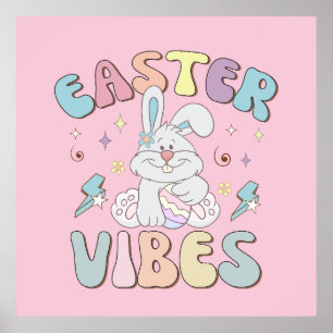 Cute Bunny Easter Vibes Pastel Spring Party Poster