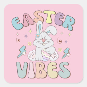 Cute Bunny Easter Vibes Pastel Spring Party Square Sticker