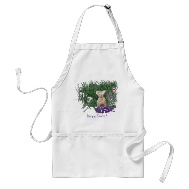 Cute Bunny Easter Wishes Holiday Greetings Adult Apron (Front)