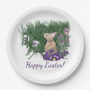 Cute Bunny Easter Wishes Holiday Greetings Paper Plates