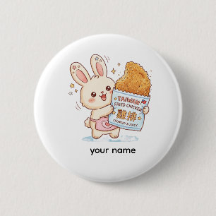 Cute Bunny Eating Taiwanese Fried Chicken Cutlet F Button
