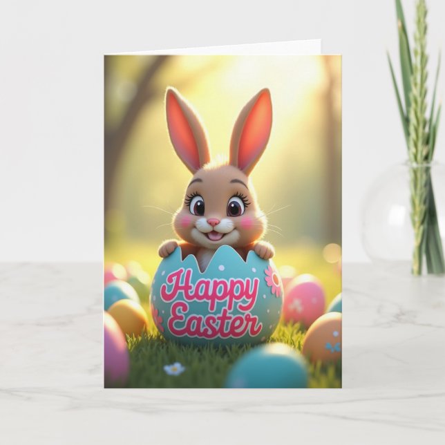 Cute Bunny Egg Happy Spring Card (Front)