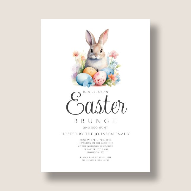 Cute Bunny Egg Hunt And Easter Brunch  Invitation (Cute Bunny Egg Hunt And Easter Brunch Invitation)