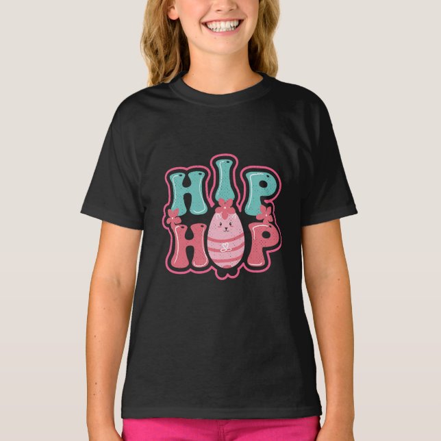 Cute Bunny Egg Hunt Hip Hop Happy Easter  Black T-Shirt (Front)