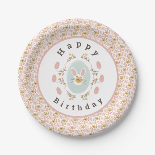 Cute Bunny Egg Pattern Kids Birthday Paper Plate