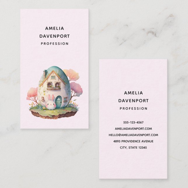 Cute Bunny & Egg Shaped House Pastel Colors Business Card (Front/Back)