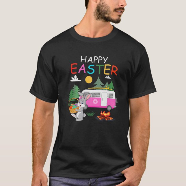 Cute Bunny Eggs Easter Camping Happy Easter Day 20 T-Shirt (Front)