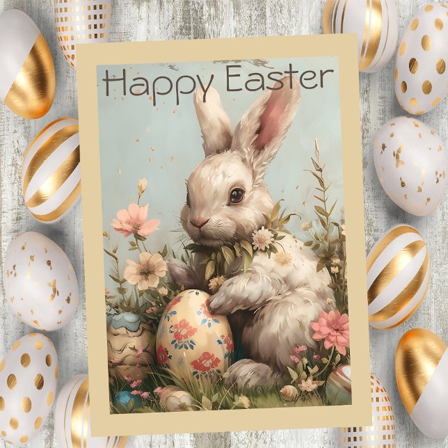 Cute Bunny Eggs Flowers Easter  Holiday Card (Creator Uploaded)