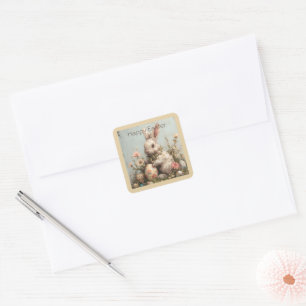 Cute Bunny Eggs Flowers Easter Square Sticker