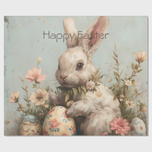 Cute Bunny Eggs Flowers Easter Wrapping Paper