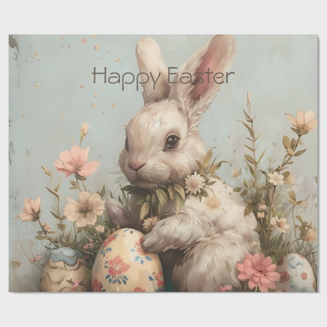 Cute Bunny Eggs Flowers Easter  Wrapping Paper (Flat)