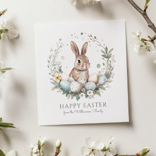 Cute Bunny Eggs Garland Wreath Personalized Easter Card