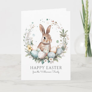 Cute Bunny Eggs Garland Wreath Personalized Easter Card