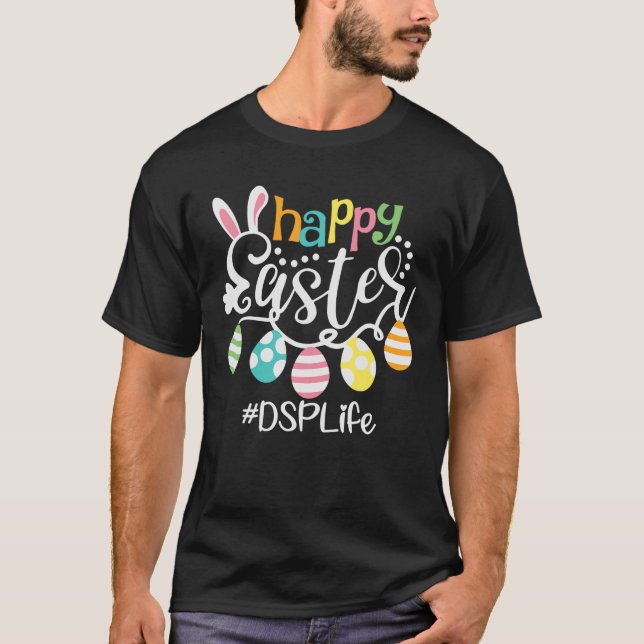 Cute Bunny Eggs Happy Easter DSP T-Shirt (Front)