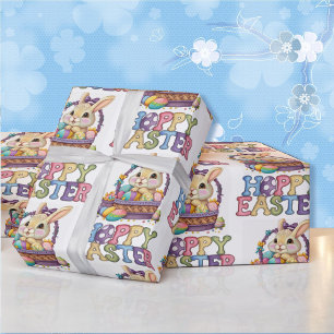 Cute Bunny & Eggs Hoppy Easter Gift Wrapping Paper