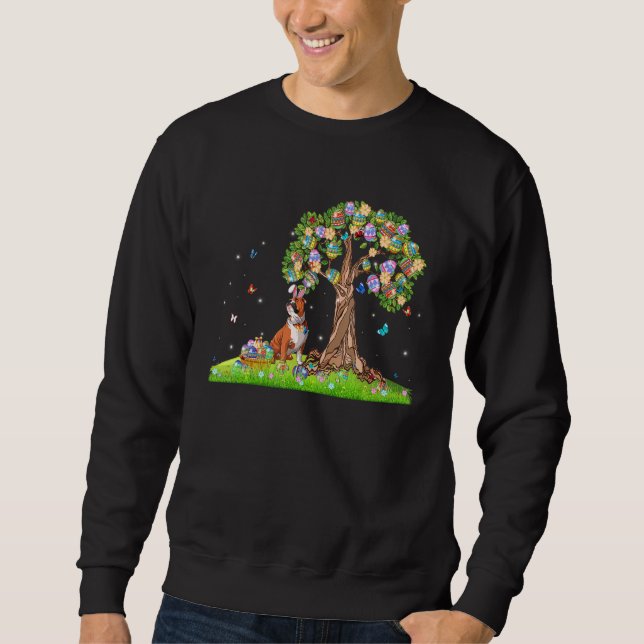 Cute Bunny English Bulldog With Easter Eggs Tree E Sweatshirt (Front)