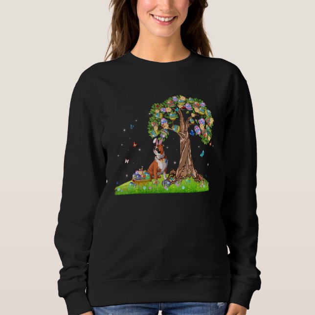 Cute Bunny English Bulldog With Easter Eggs Tree E Sweatshirt (Front)