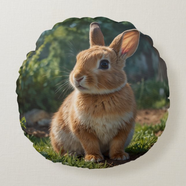 Cute Bunny English cottage garden Easter  Round Pillow (Front)