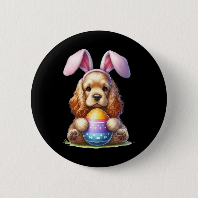 Cute Bunny Er Spaniel Dog Easter Hug Eggs Easter D Button (Front)