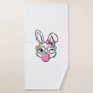 Cute Bunny Face Bubblegum Glasses Pink Coquette Bo Bath Towel