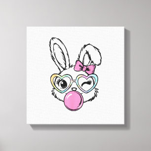 Cute Bunny Face Bubblegum Glasses Pink Coquette Bo Canvas Print