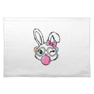 Cute Bunny Face Bubblegum Glasses Pink Coquette Bo Cloth Placemat