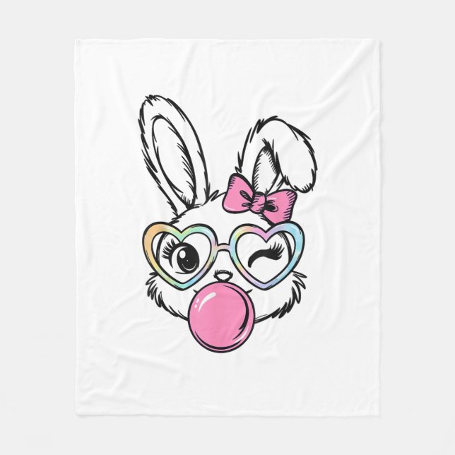Cute Bunny Face Bubblegum Glasses Pink Coquette Bo Fleece Blanket (Front)