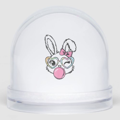 Cute Bunny Face Bubblegum Glasses Pink Coquette Bo Snow Globe
