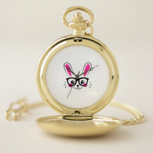 Cute Bunny Face Easter Bunny Funny Rabbit Girls Ea Pocket Watch