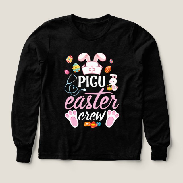 Cute Bunny Face Easter Eggs Happy Day Tri-Blend Shirts (Design Front)