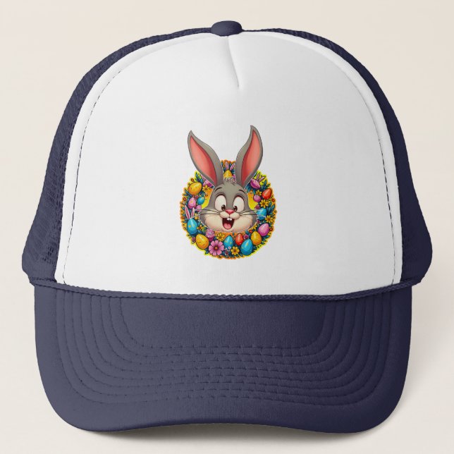Cute Bunny Face – Easter Wreath Style boné Trucker Hat (Front)