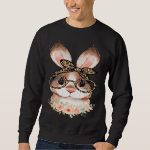 Cute Bunny Face Floral  Leopard Print Glasses EAST Sweatshirt