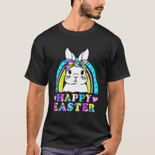 Cute Bunny Face Glasses Headband Happy Easter Day T-Shirt