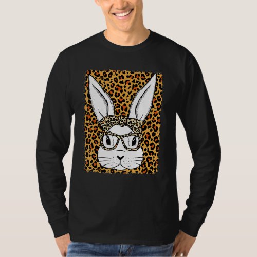 Cute Bunny Face Glasses Leopard Bleach Girl Happy  T_Shirt