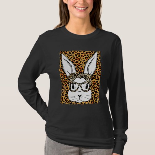 Cute Bunny Face Glasses Leopard Bleach Girl Happy  T_Shirt