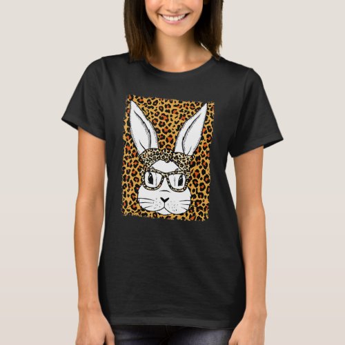 Cute Bunny Face Glasses Leopard Bleach Girl Happy  T_Shirt
