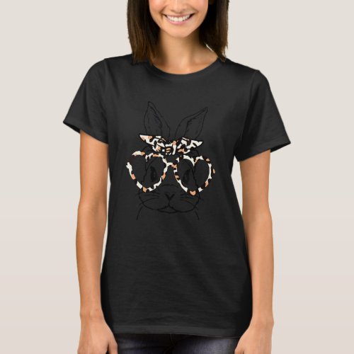 Cute Bunny Face Happy Easter Day Leopard Glasses H T_Shirt