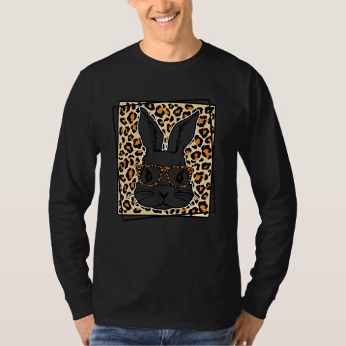 Cute Bunny Face  Happy Easter Day Leopard Glasses T_Shirt