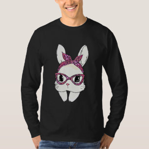 Cute Bunny Face Headband Leopard Print Glasses Eas T-Shirt