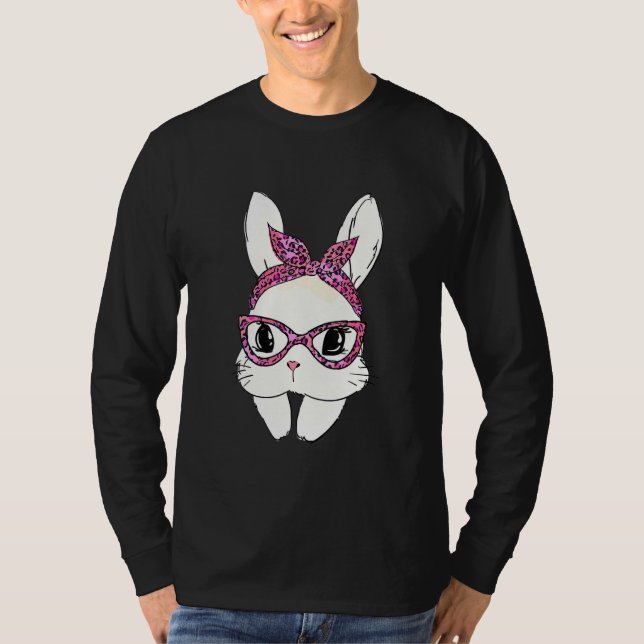Cute Bunny Face Headband Leopard Print Glasses Eas T-Shirt (Front)